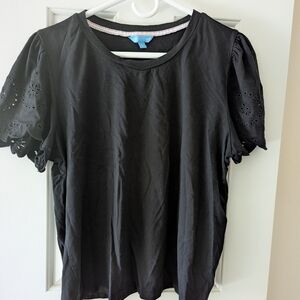 Draper James Black Eyelet Puff Sleeve Tee